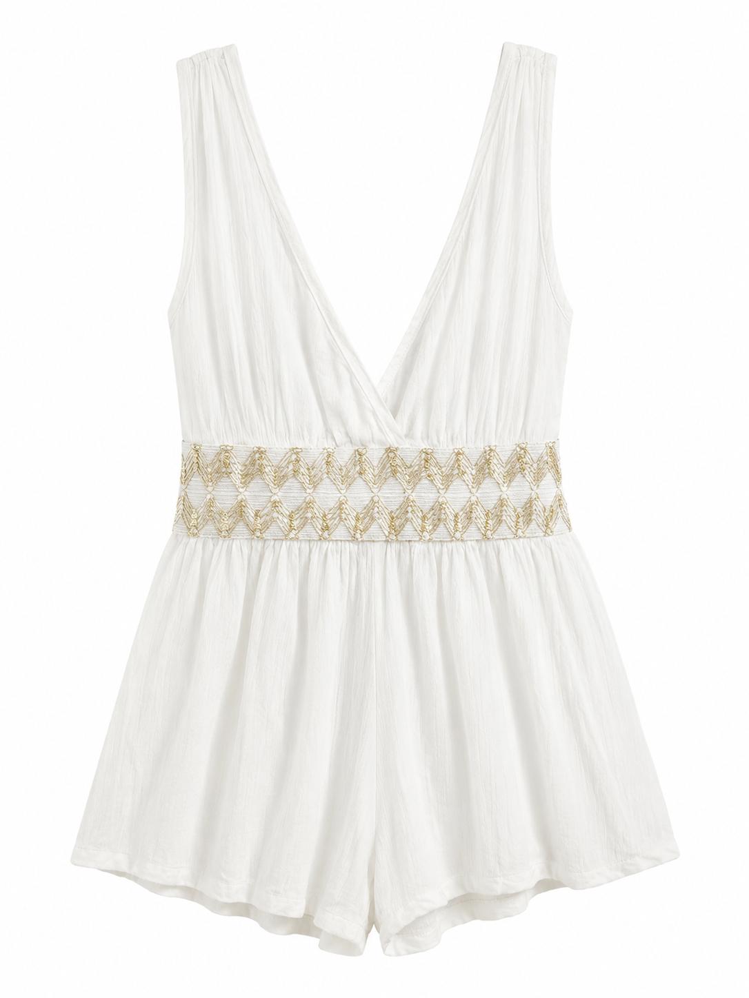 River Island Nu Resort Embellished V-Neck Playsuit, White - Size 14
