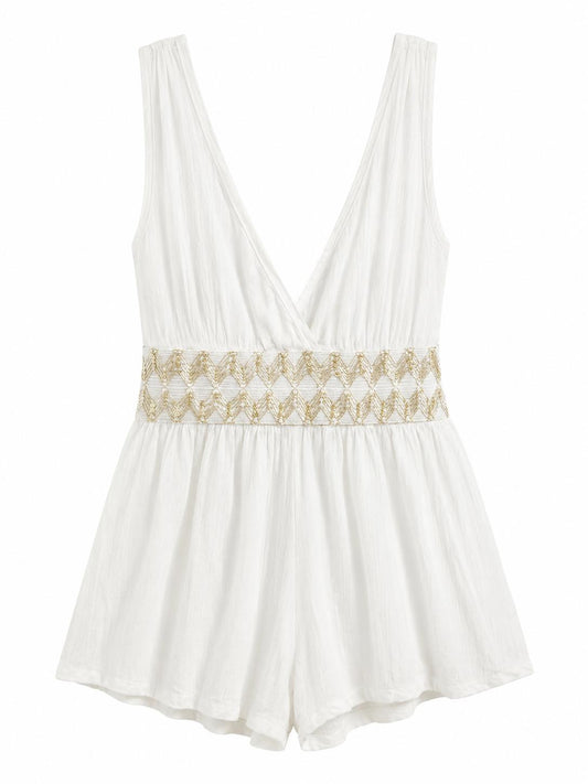 River Island Embellished Playsuit, White - Size 14