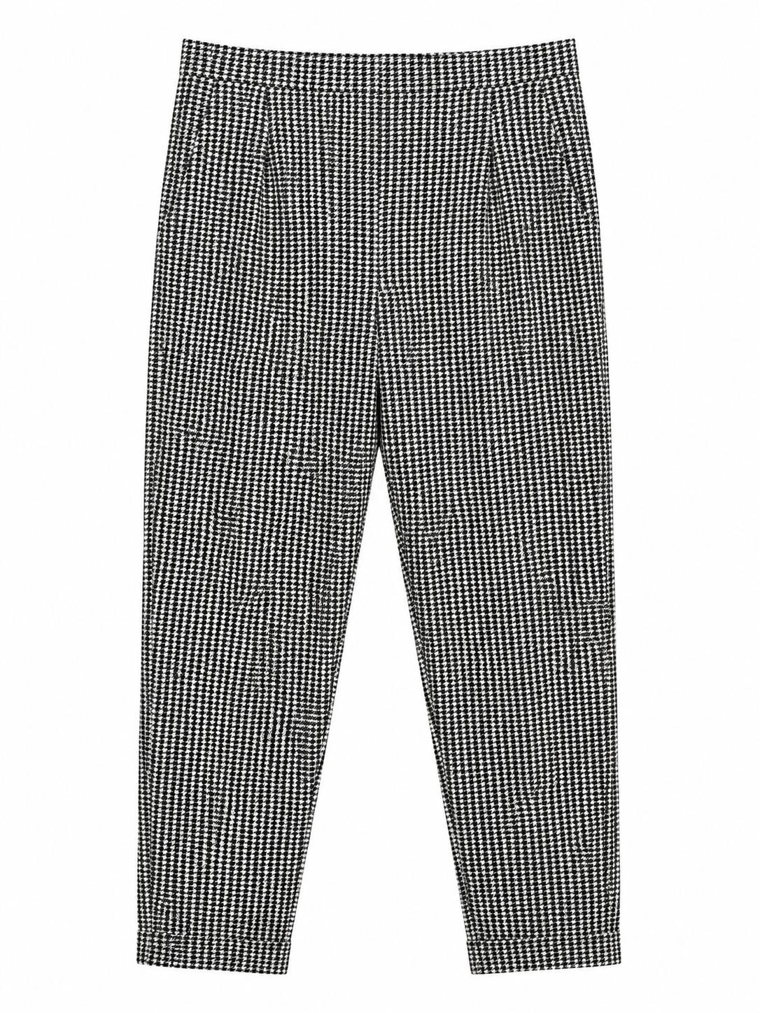 M&S Houndstooth Slim Leg Trousers, Black & White - Size 16