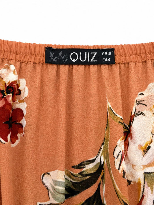 Quiz Floral Bardot Jumpsuit, Burnt Orange - Size 16