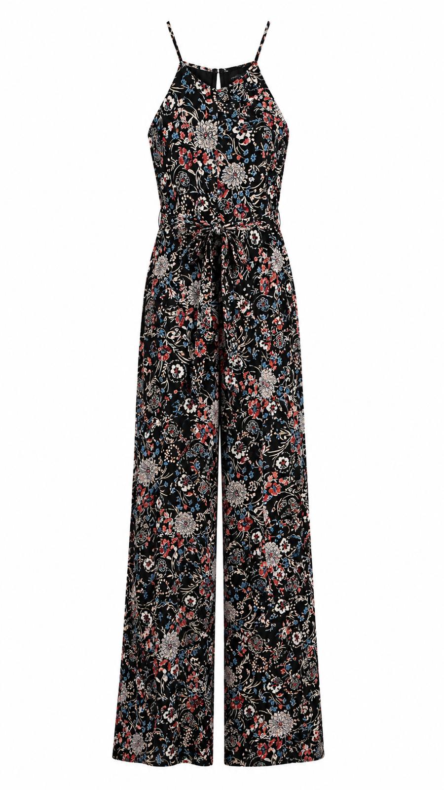 Warehouse Floral Halterneck Wide Leg Jumpsuit, Black Floral - Size 12