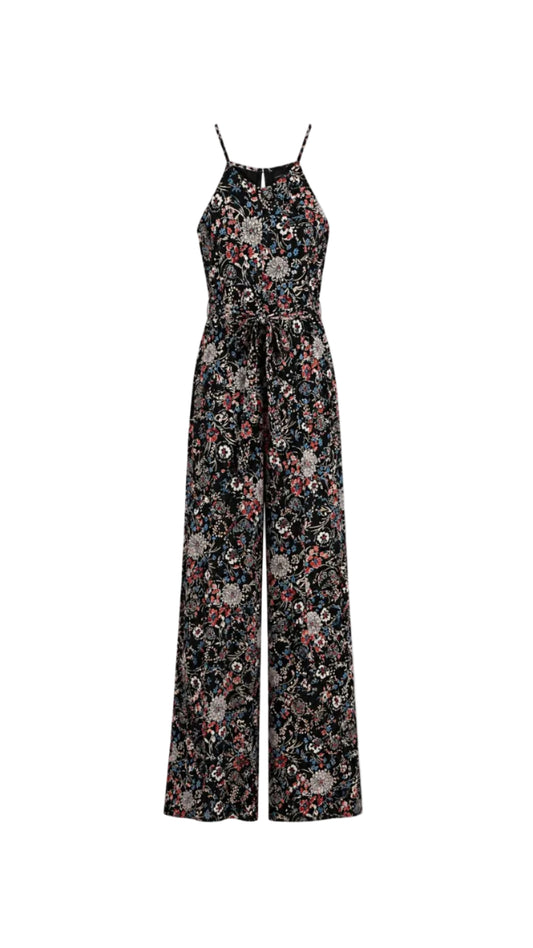 Warehouse Floral Halterneck Jumpsuit, Black Floral - Size 12