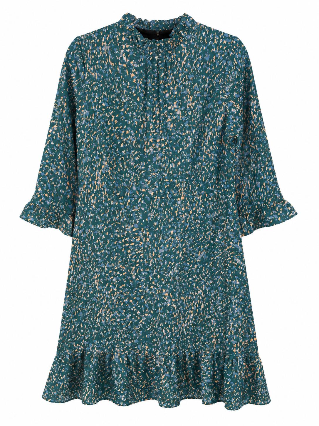 QED London Abstract Print Frill Mini Dress, Green - Size 12