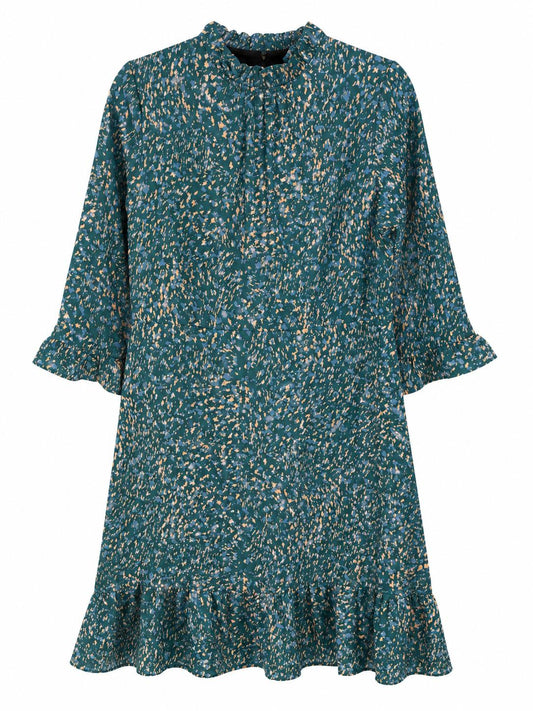 QED London Print Frill Mini Dress, Green - Size 12