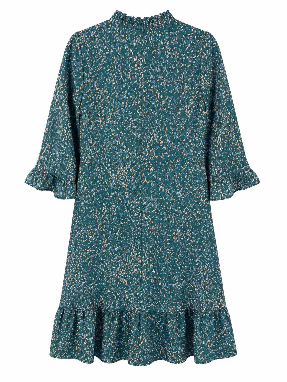 QED London Abstract Print Frill Mini Dress, Green - Size 12