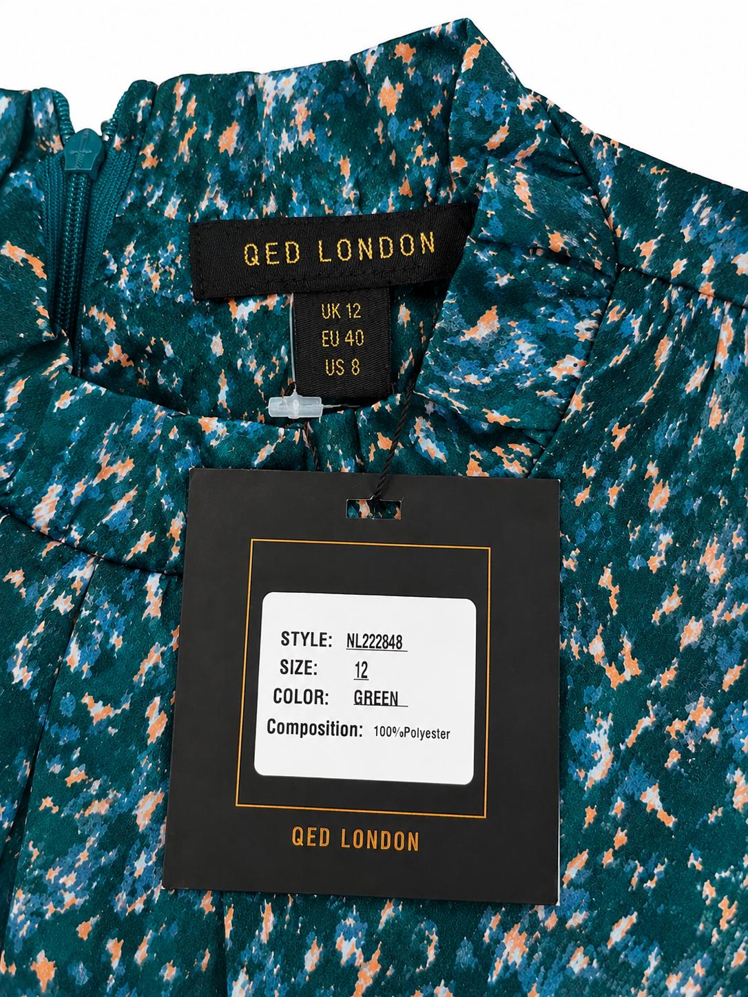 QED London Abstract Print Frill Mini Dress, Green - Size 12