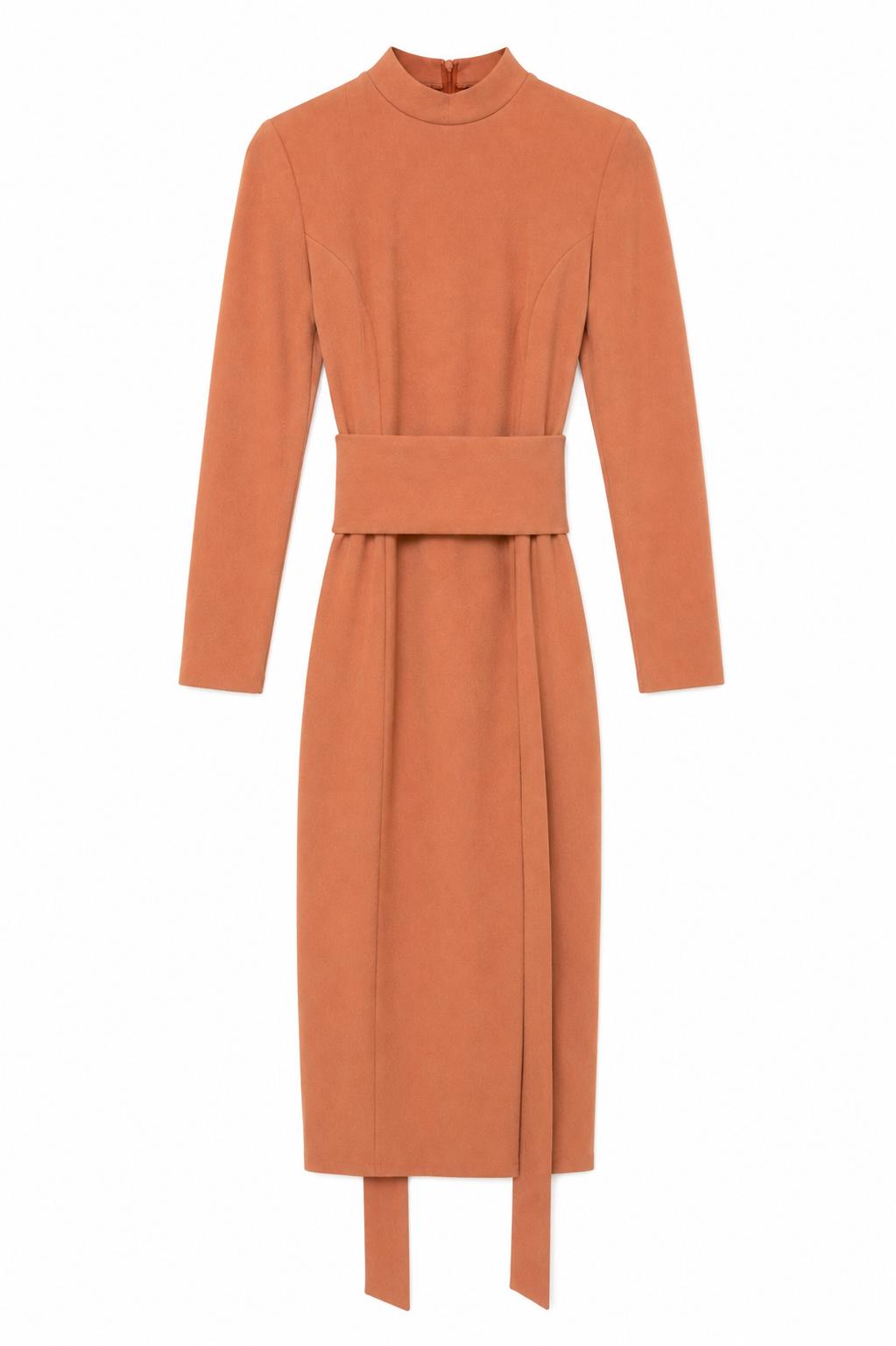 ASOS Petite High Neck Belted Midi Dress, Orange Rust - Size 4