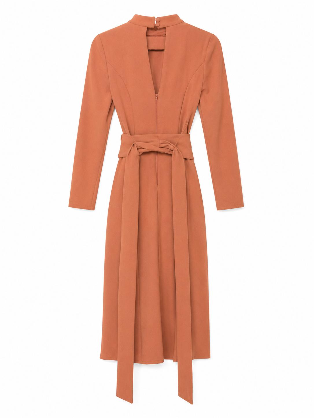 ASOS Petite High Neck Belted Midi Dress, Orange Rust - Size 4