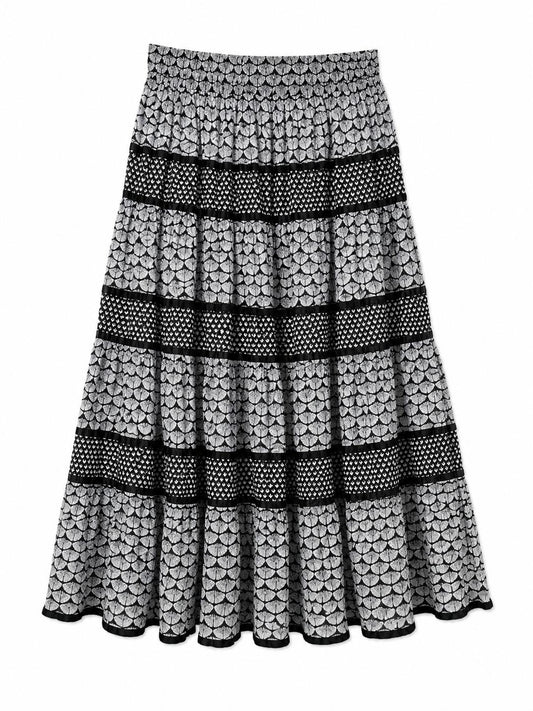 Roman Tiered Printed Maxi Skirt, Black & White - Size 14