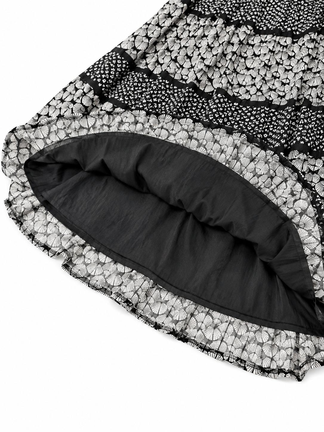 Roman Tiered Printed Tassel Maxi Skirt, Black & White - Size 14