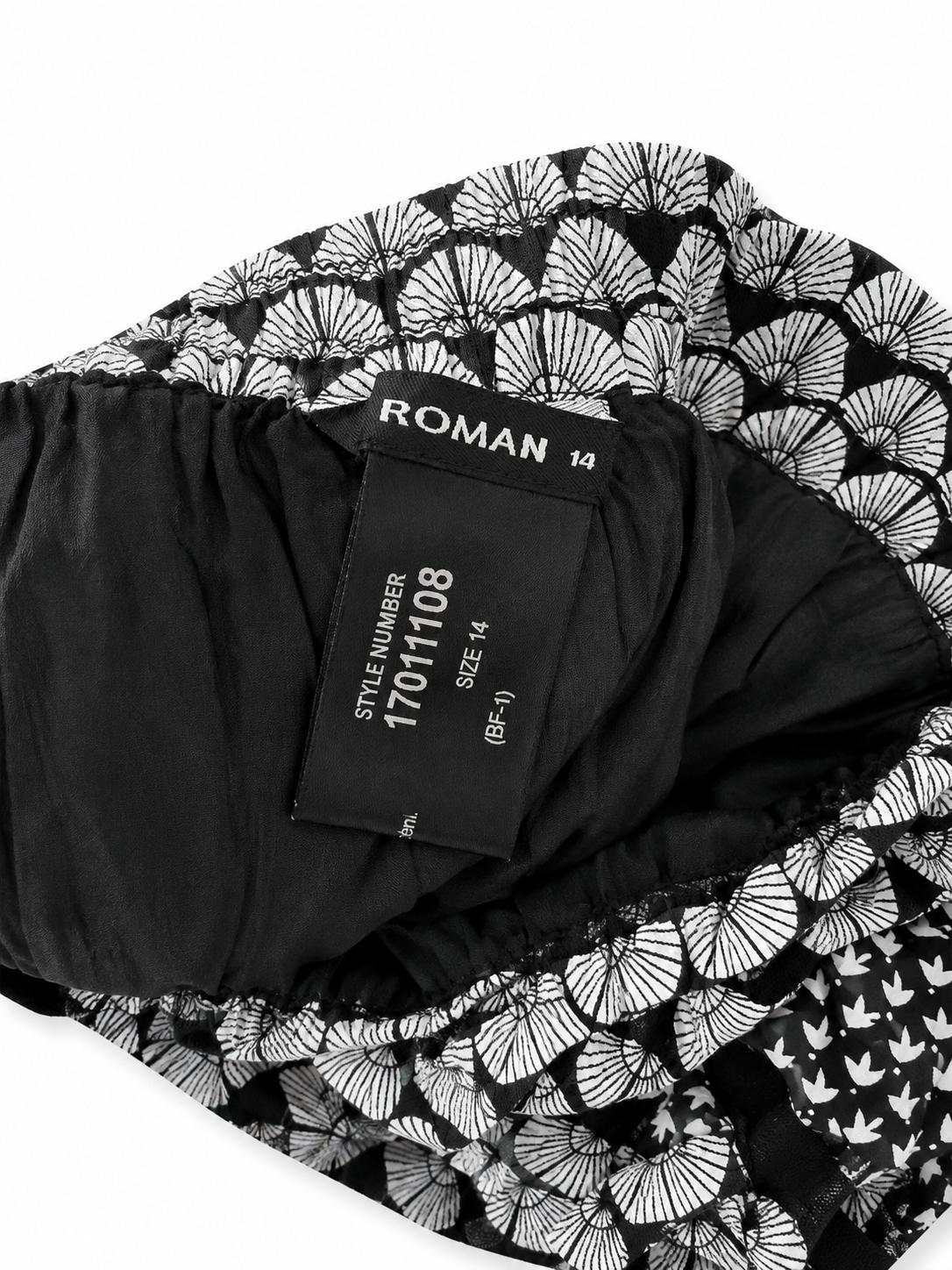 Roman Tiered Printed Tassel Maxi Skirt, Black & White - Size 14