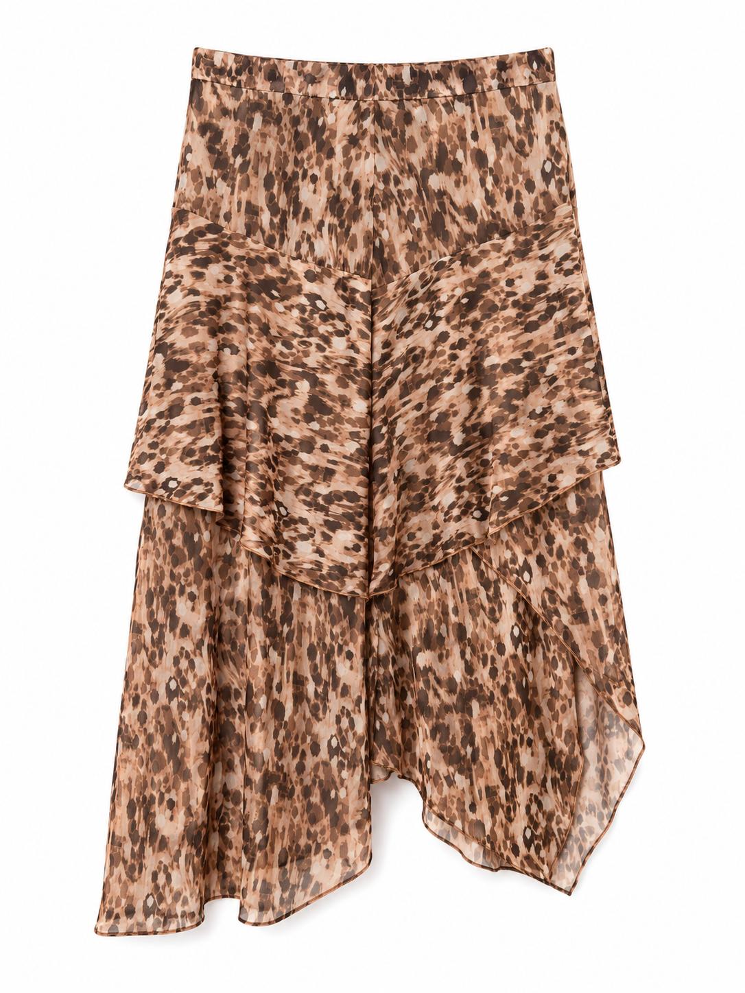 River Island In Other Words Animal Print Ruffle Midi Skirt, Brown - Size 14