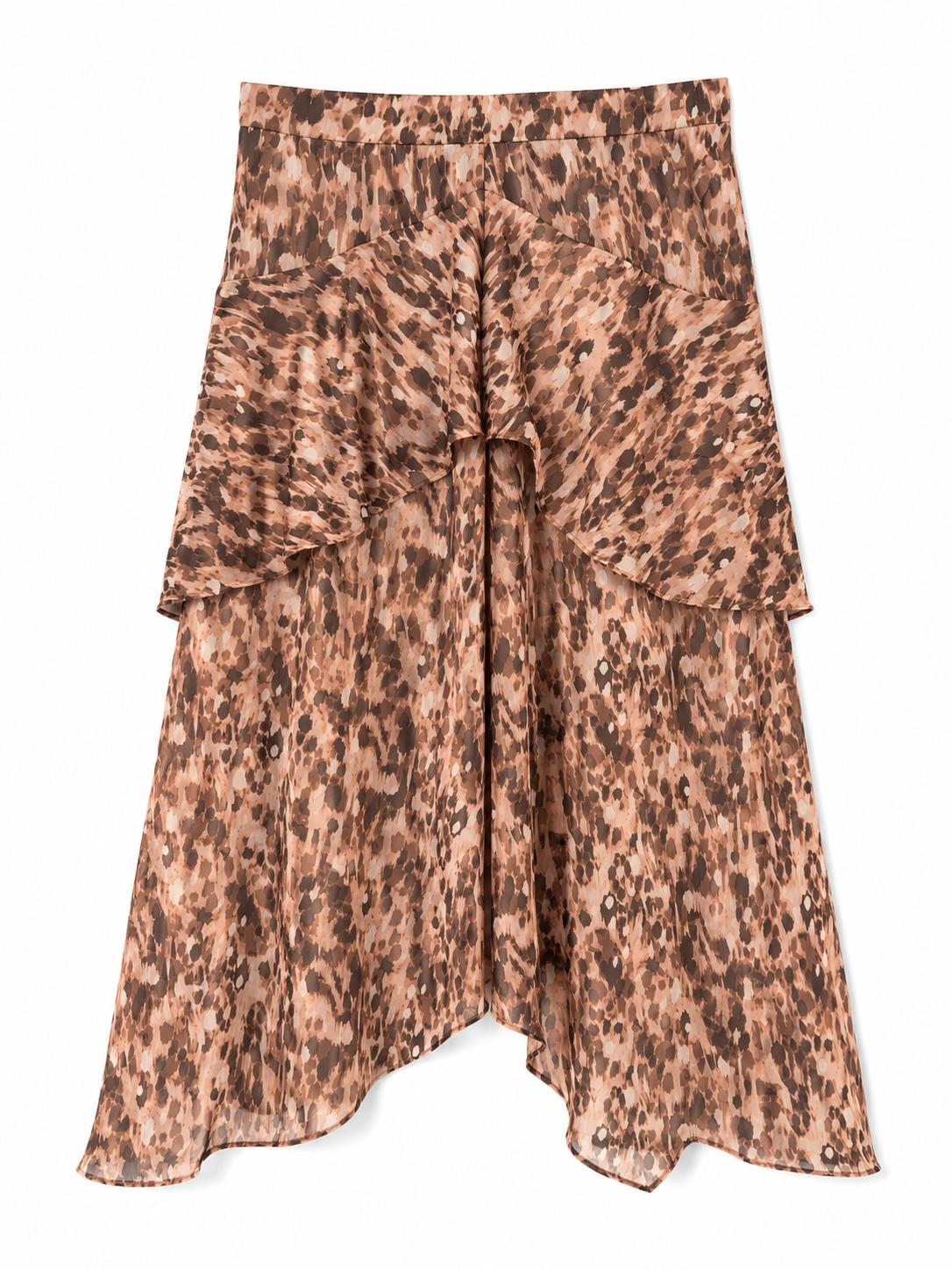 River Island In Other Words Animal Print Ruffle Midi Skirt, Brown - Size 14