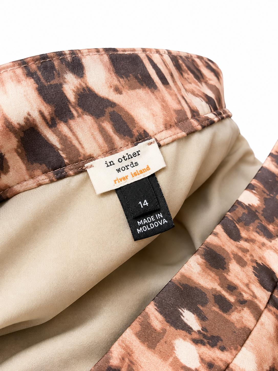 River Island In Other Words Animal Print Ruffle Midi Skirt, Brown - Size 14