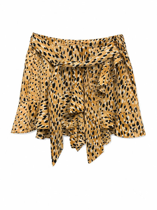 River Island Leopard Print Tie Waist Shorts, Mustard - UK 12