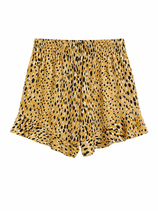 River Island Leopard Print Tie Waist Shorts, Mustard - UK 12