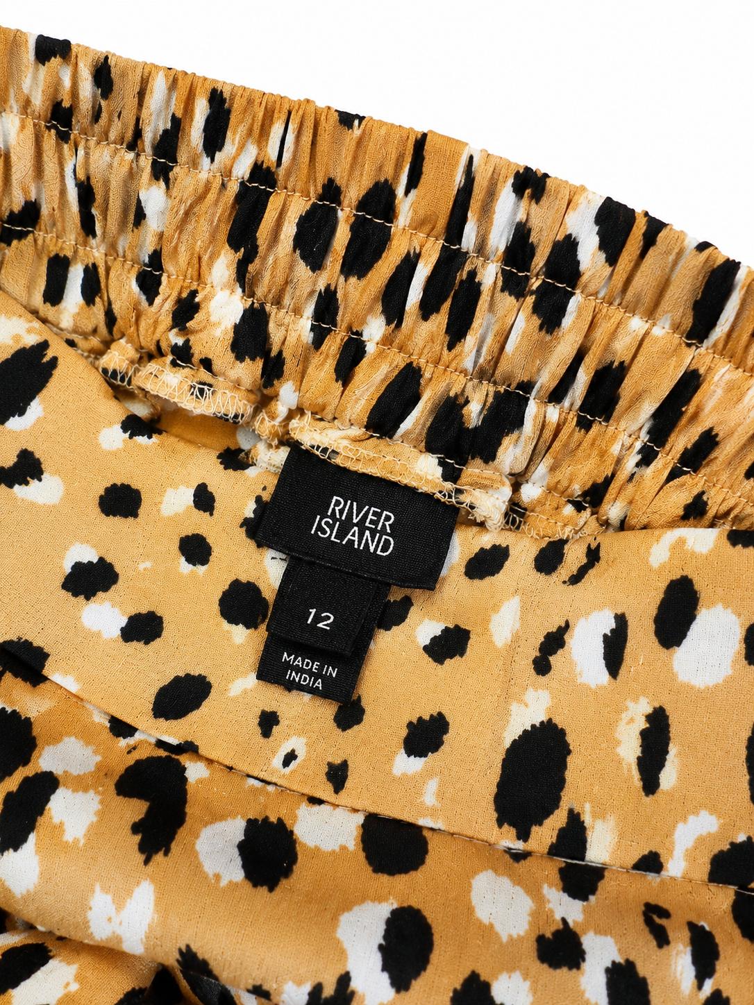 River Island Leopard Print Tie Waist Shorts, Mustard - UK 12