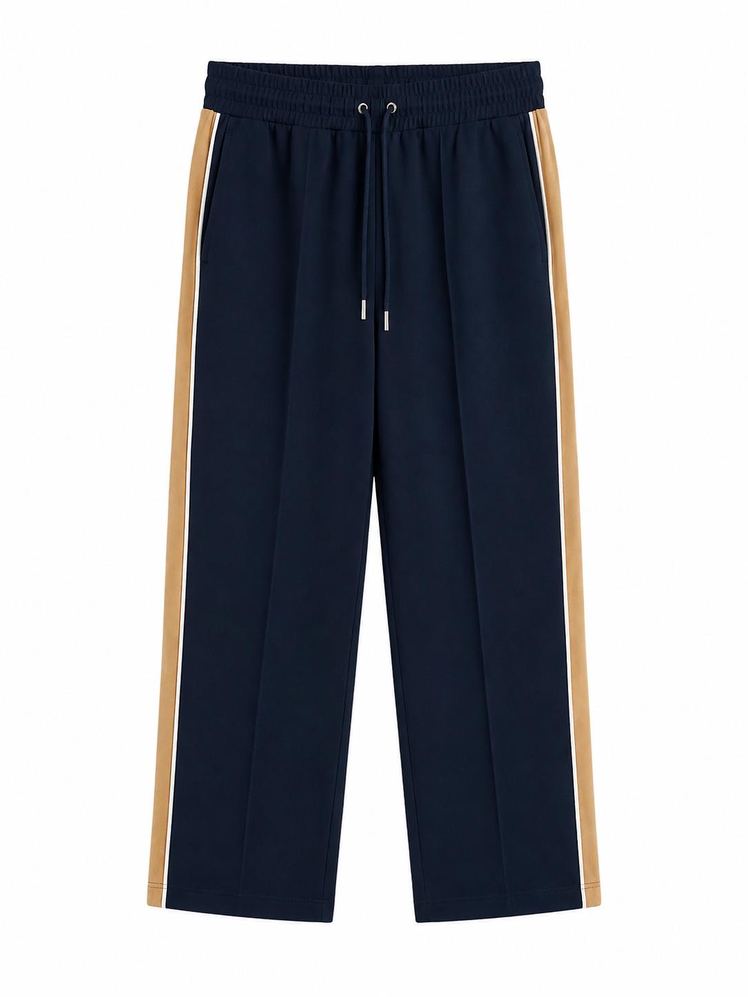 Next Side Stripe Wide Leg Trousers, Navy & Tan - Size 14