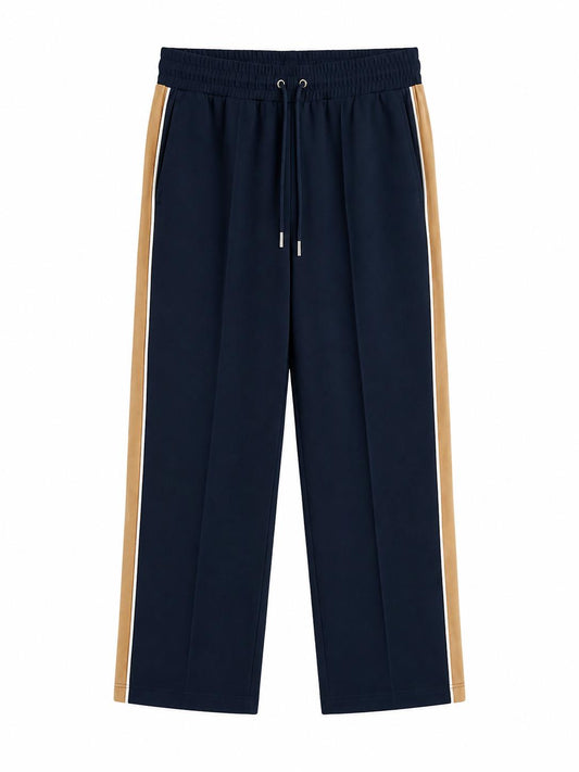 Next Side Stripe Wide Leg Trousers, Navy & Tan - Size 14