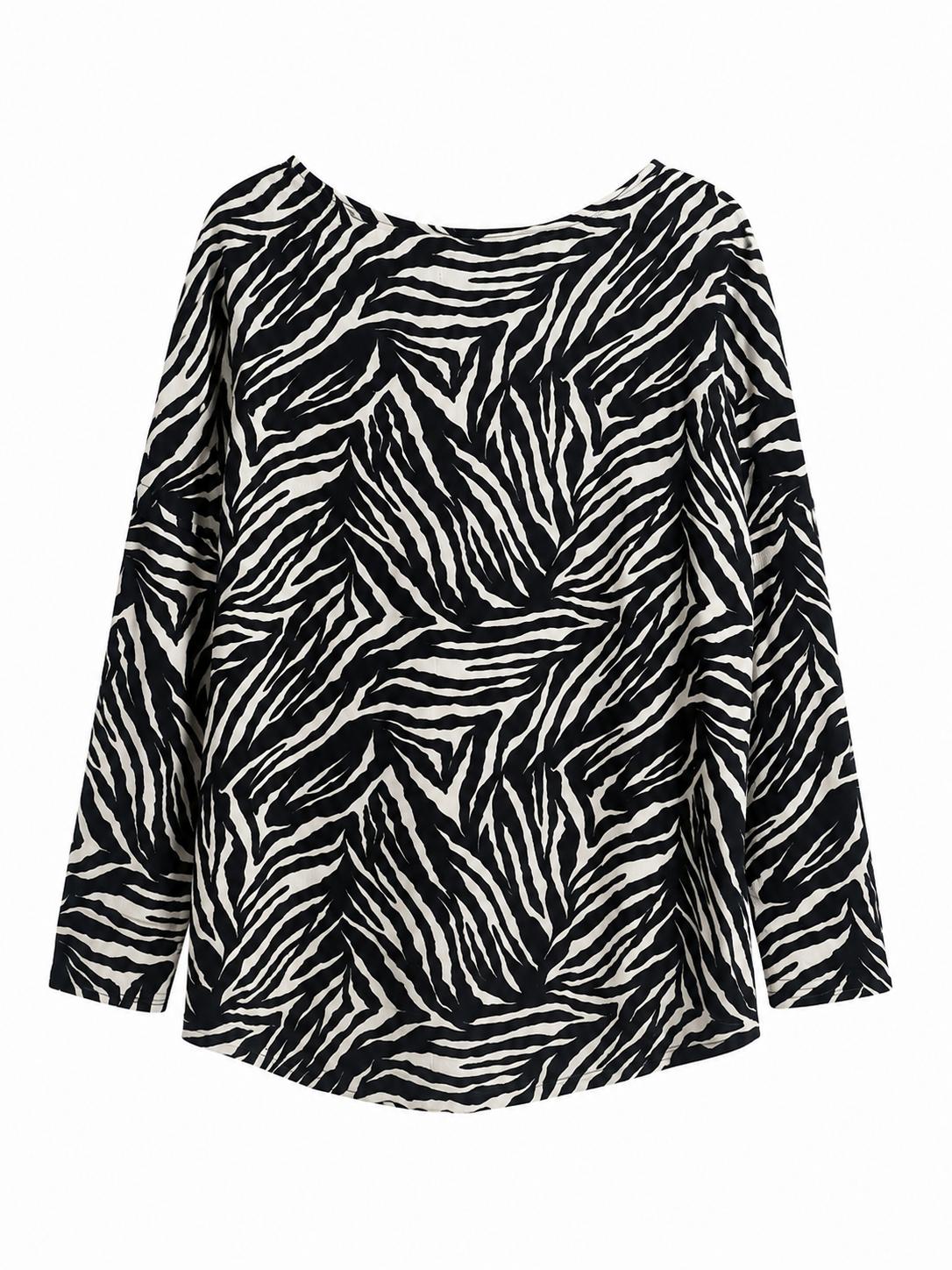 Wallis Zebra Print Long Sleeve Top, Black & Cream - Size Medium