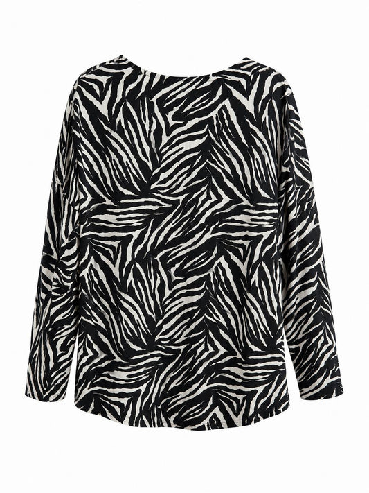 Wallis Zebra Print Long Sleeve Top, Black & Cream - Size Medium