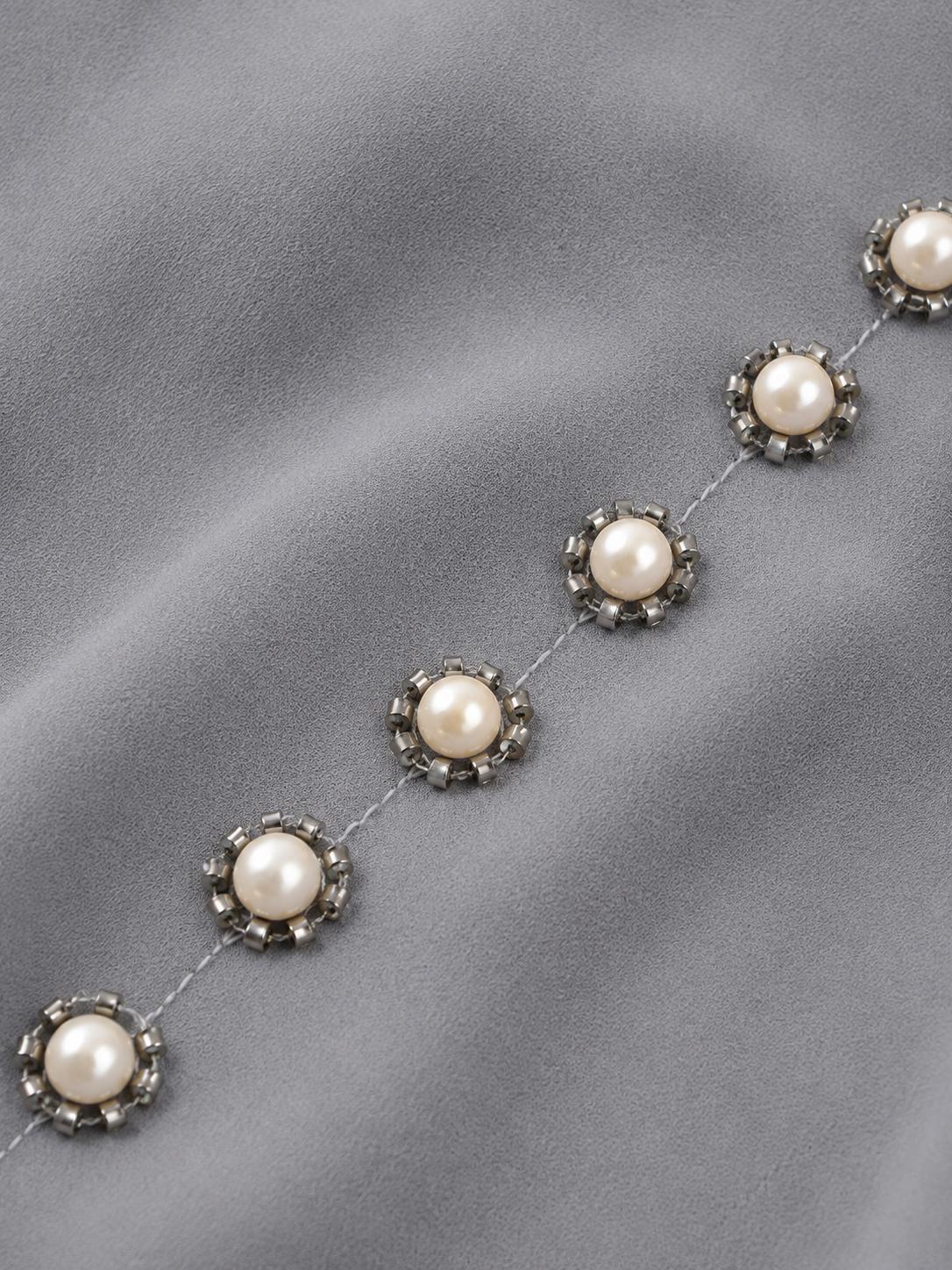River Island Ruffle Pearl Embellished Blouse, Grey - Size 12