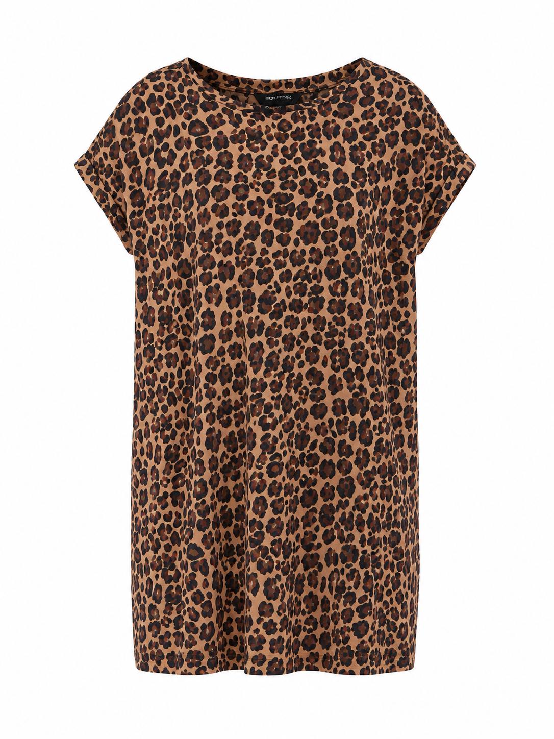 Next Petite Leopard Print Short Sleeve Top, Brown - Size 10