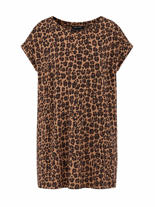 Next Petite Leopard Print Short Sleeve Top, Brown - Size 10