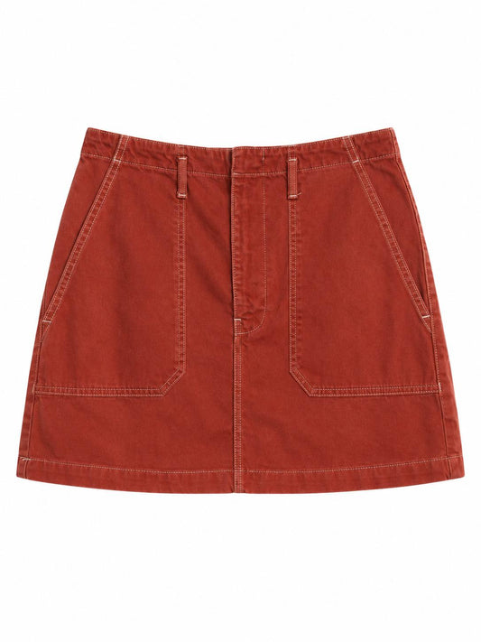 Topshop Utility Pocket Denim Mini Skirt, Rust - Size 14