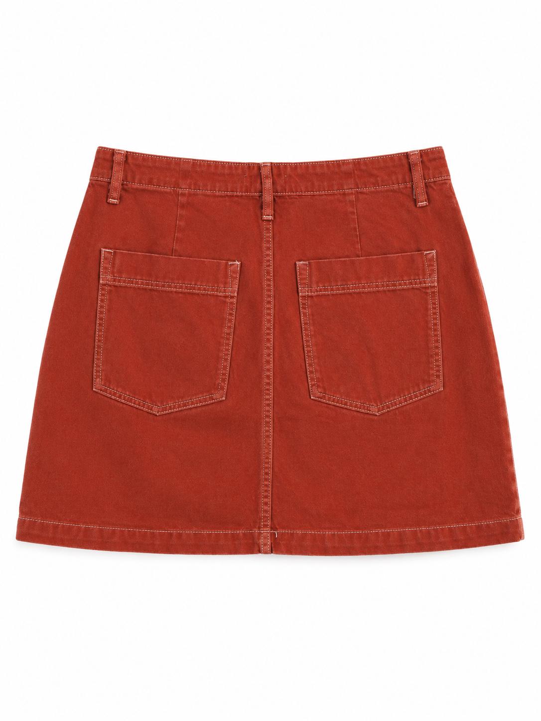Topshop Utility Pocket Denim Mini Skirt, Rust - Size 14