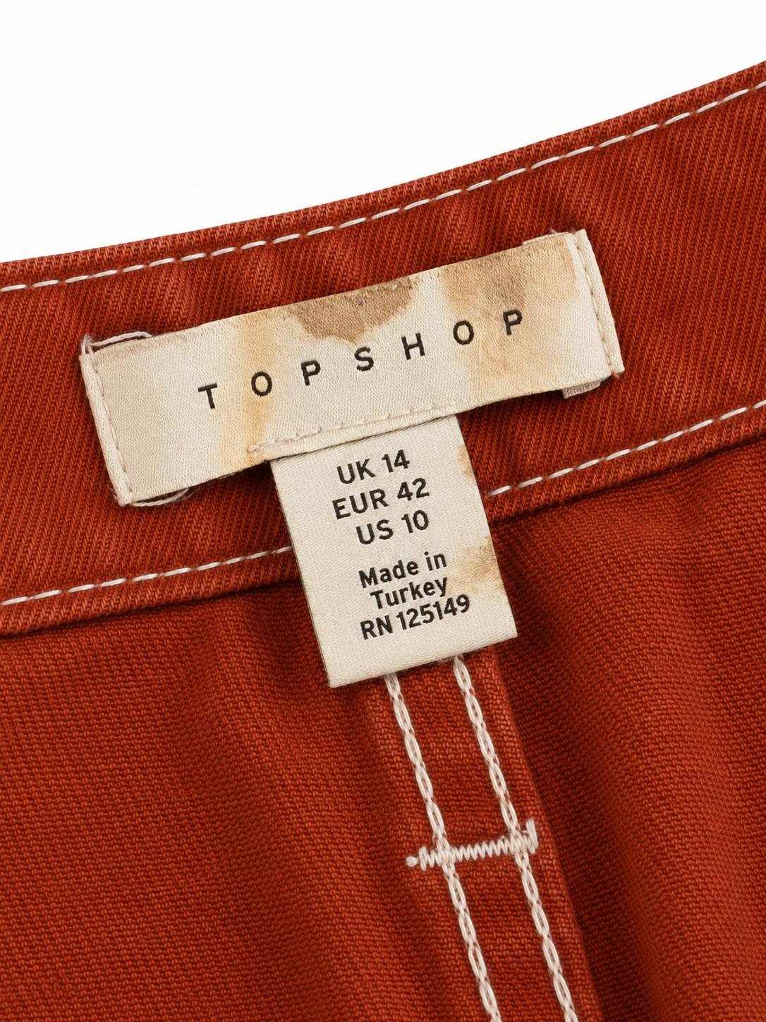 Topshop Utility Pocket Denim Mini Skirt, Rust - Size 14