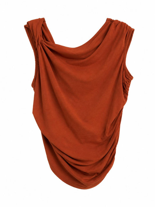 Zara Ruched Draped Sleeveless Top, Rust Orange - Size 8