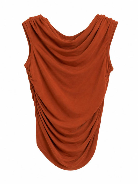 Zara Ruched Draped Sleeveless Top, Rust Orange - Size 8