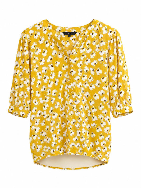 Next Daisy Print Blouse, Mustard Yellow - Size 12