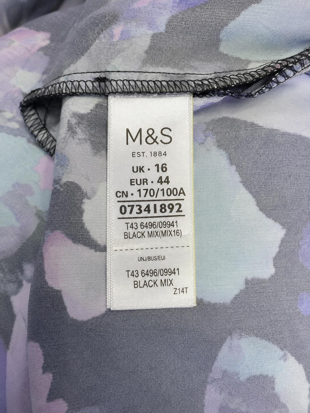 M&S Floral Tie Front Blouse, Black - Size 16