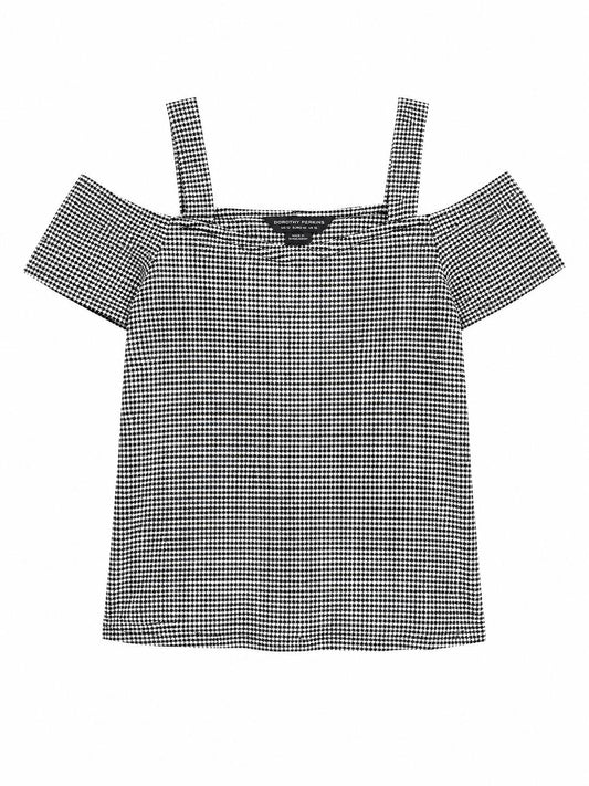 Dorothy Perkins Cold Shoulder Top, Black & White - Size 14