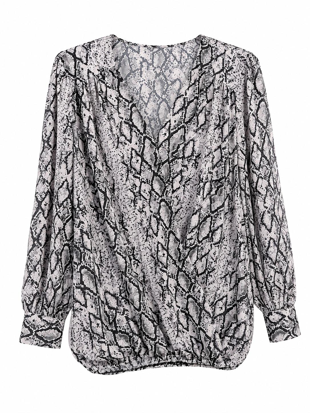 Lipsy London Snake Print Wrap Blouse, Grey & Black - Size 16