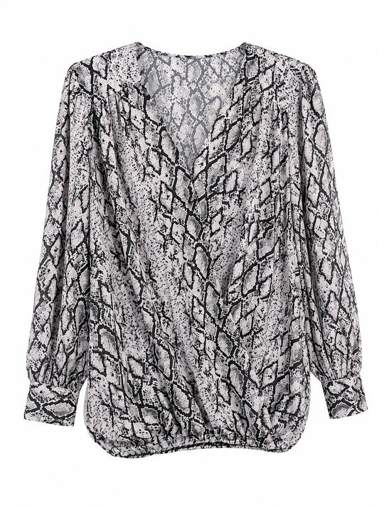 Lipsy London Snake Print Wrap Blouse, Grey & Black - Size 16