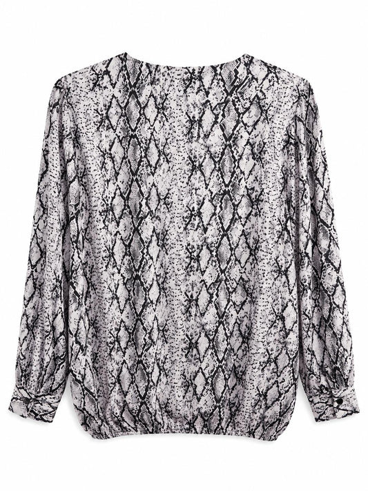 Lipsy London Snake Print Wrap Blouse, Grey & Black - Size 16