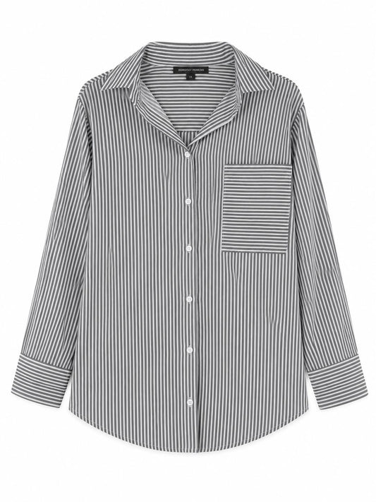 Dorothy Perkins Striped Button Up Shirt, Grey & White - Size 14