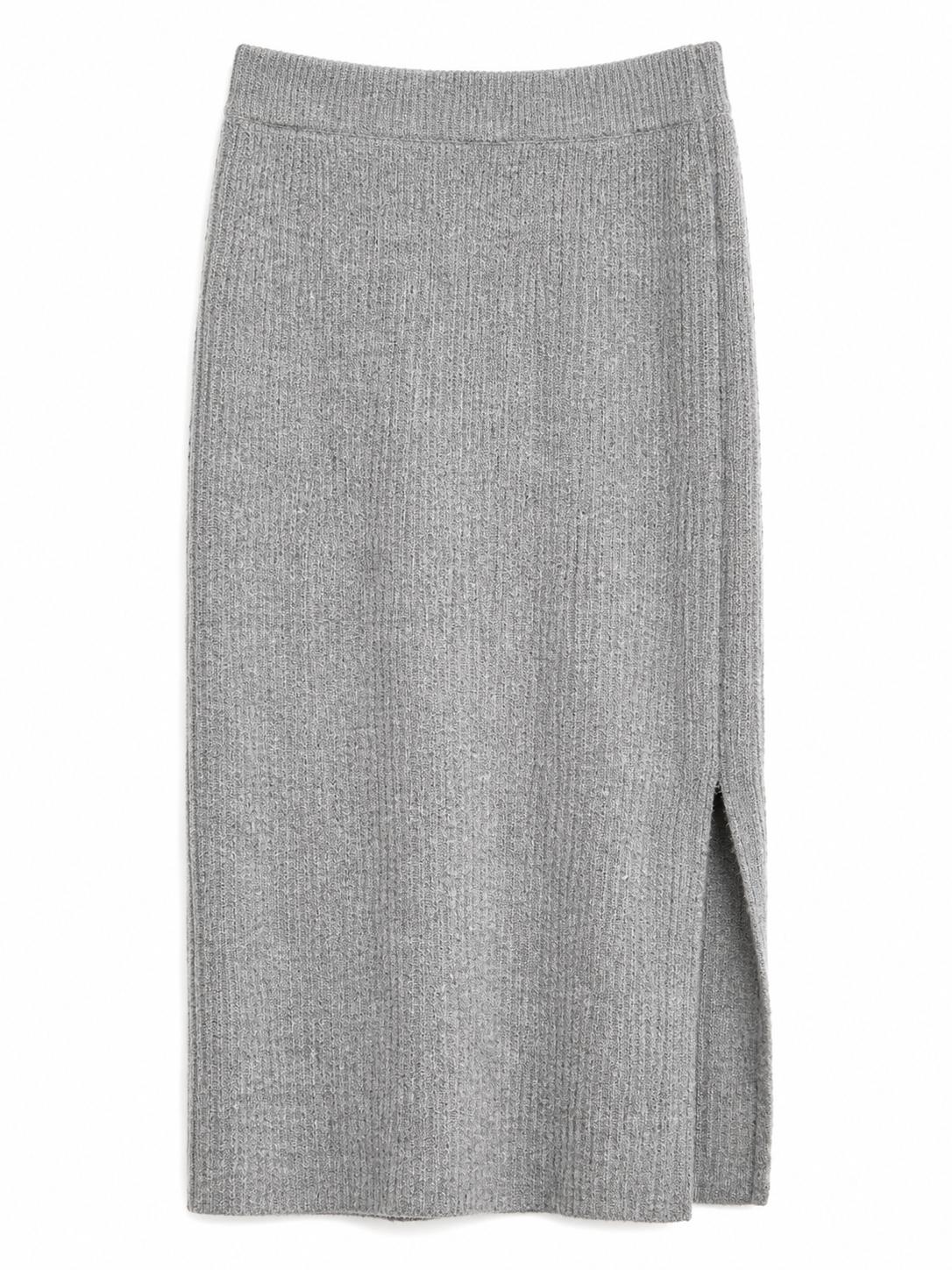 ASOS Ribbed Knit Midi Skirt with Side Split, Grey - Size 6