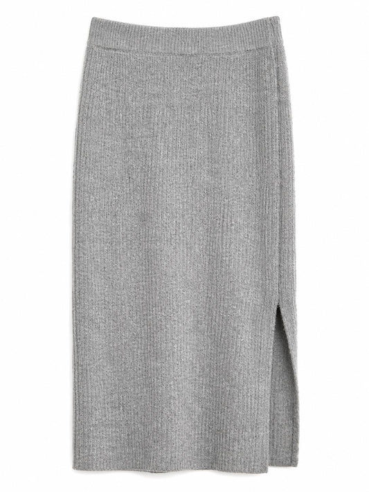 ASOS Ribbed Knit Midi Skirt with Side Split, Grey - Size 6